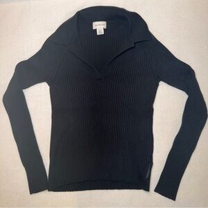 Calvin Klein Jeans Black Ribbed Collar Long Sleeve Top